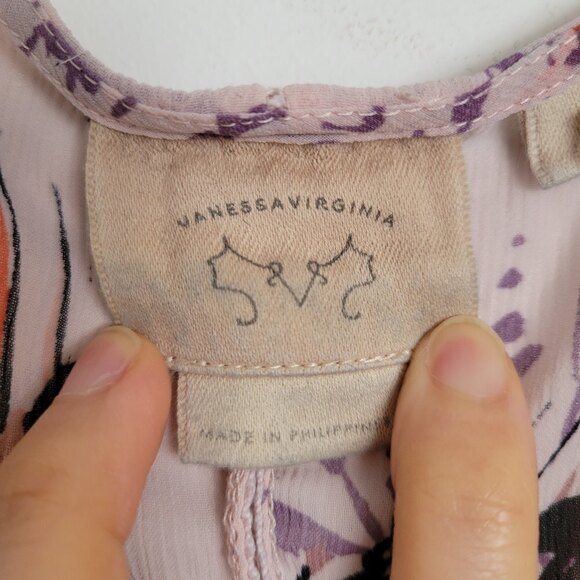 Anthropologie Vanessa Virginia Pink Floral Garden Pop Hankerchief Top Sz Medium - Picture 11 of 14